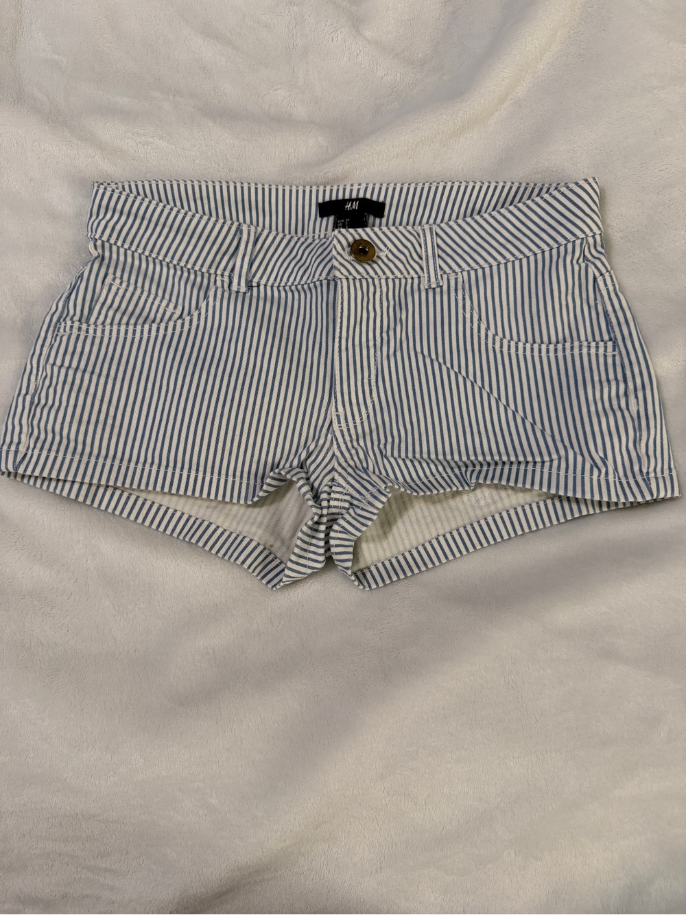 H&M Cotton Blend Blue and White Striped Women's Denim-Style Shorts